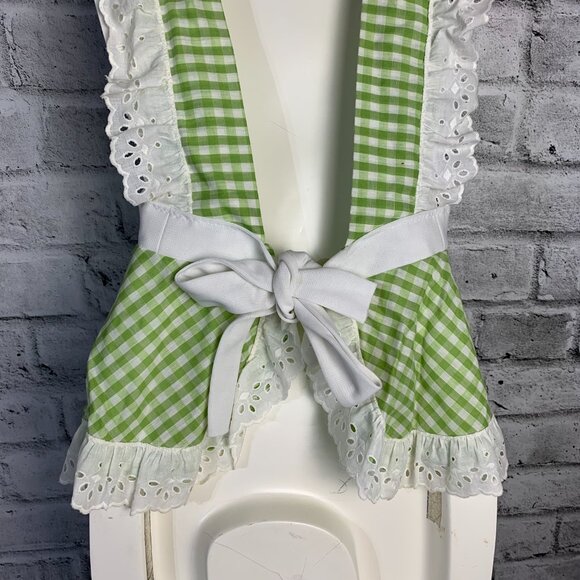 Vintage Apron Gingham Eyelet Ruffle Trim Square Neck Cottagecore Coquette Top - Picture 6 of 12